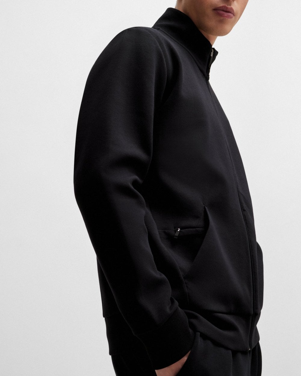 BOSS Green Skaz Mens Stretch-Cotton Full Zip Sweatshirt with Logo Print - Black 001