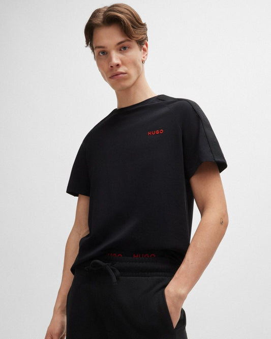 HUGO HUGO Tonal Logo Mens Stretch-Cotton Loungewear T-Shirt with Logo Tape Sleeves