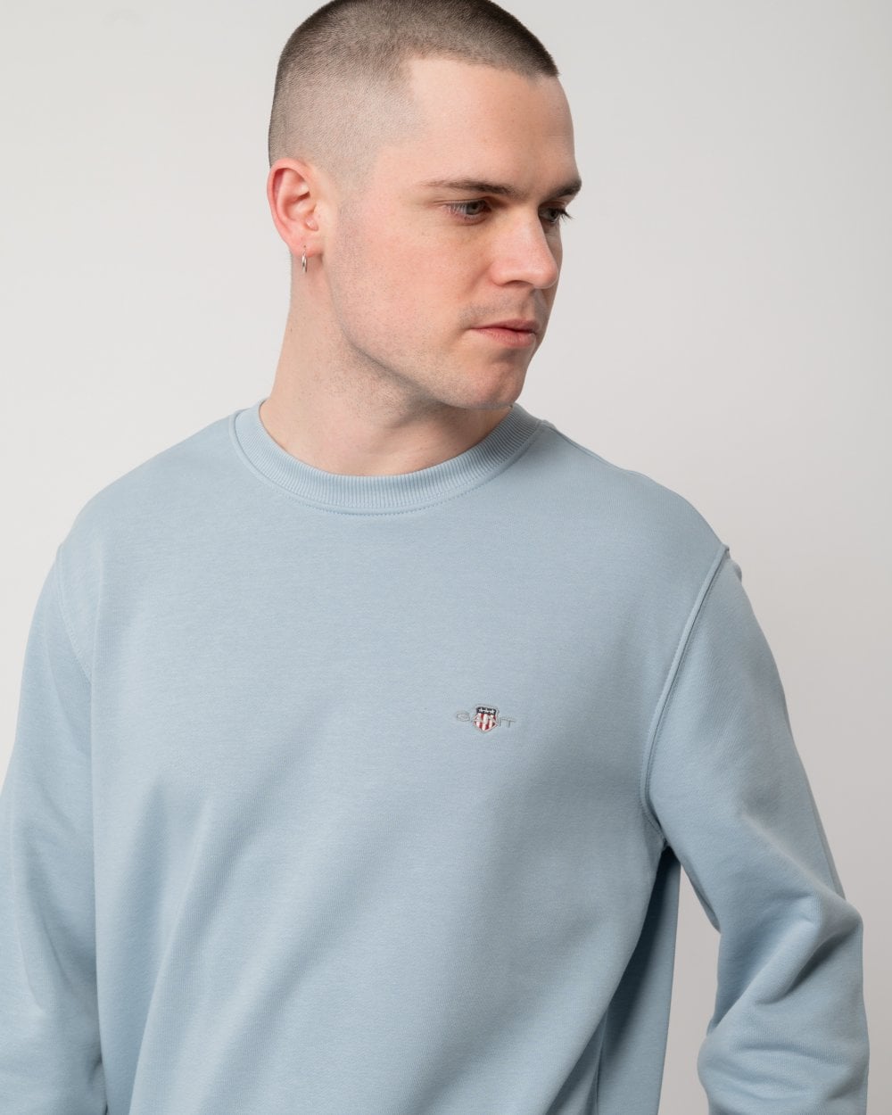 GANT Mens Regular Fit Shield Logo Crew Neck Sweatshirt - 474 Dove Blue