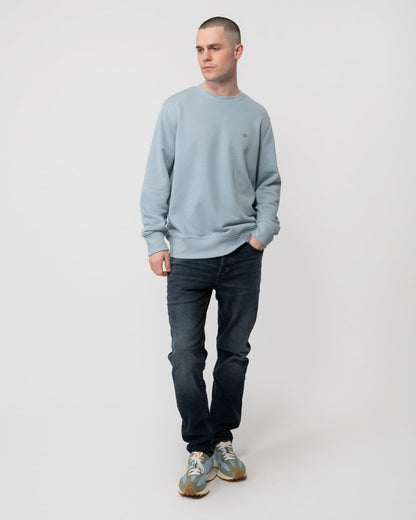 GANT Mens Regular Fit Shield Logo Crew Neck Sweatshirt - 474 Dove Blue