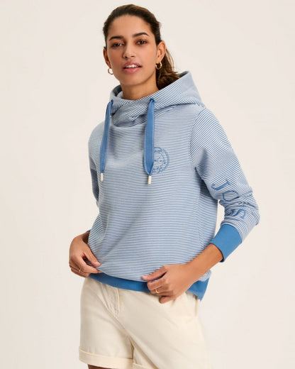 Joules Rushton Womens Cowl Neck Hoodie - Cream Blue Stripe