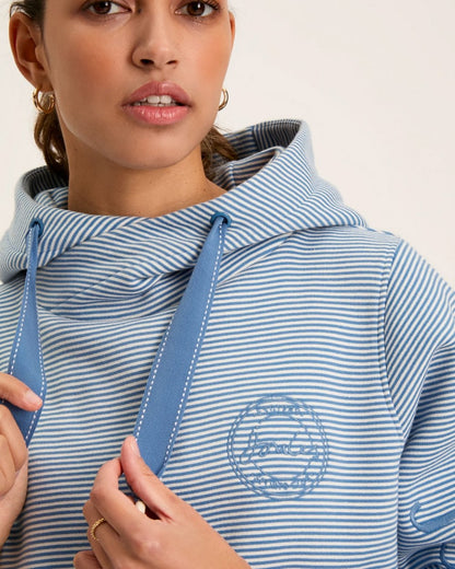 Joules Rushton Womens Cowl Neck Hoodie - Cream Blue Stripe