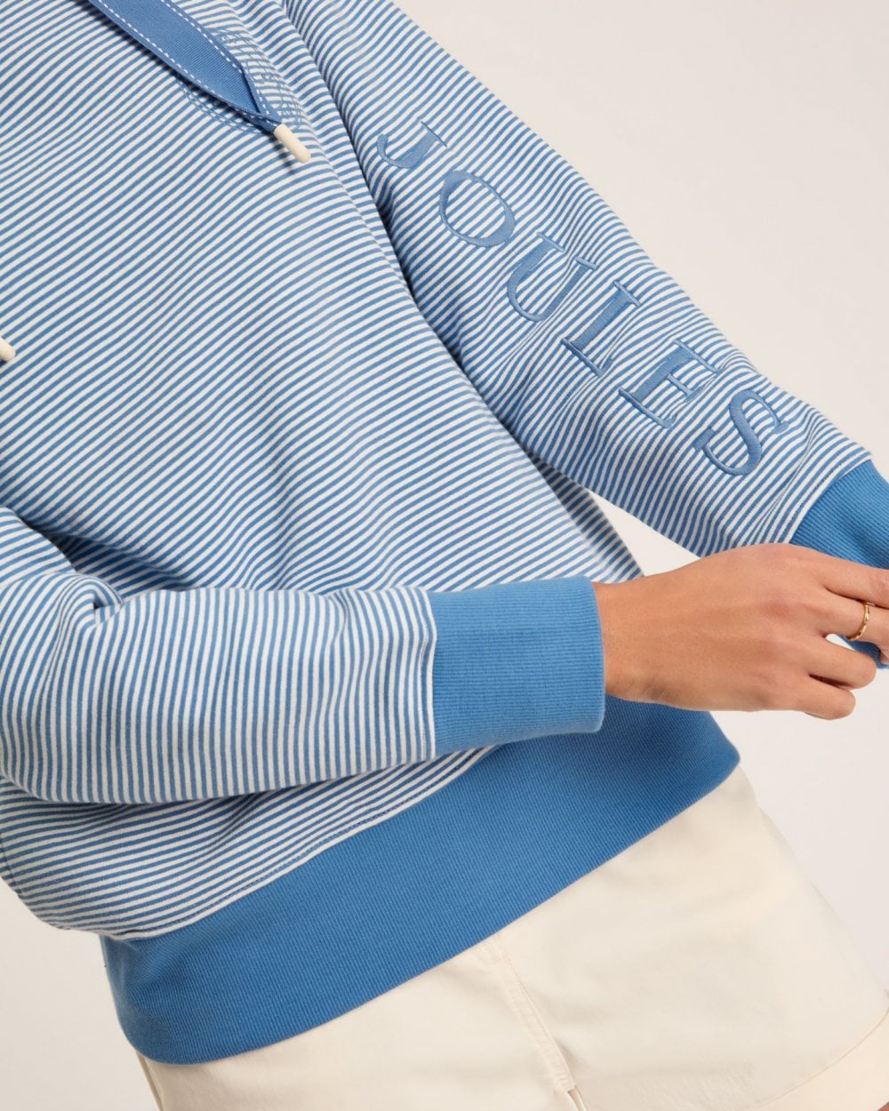 Joules Rushton Womens Cowl Neck Hoodie - Cream Blue Stripe