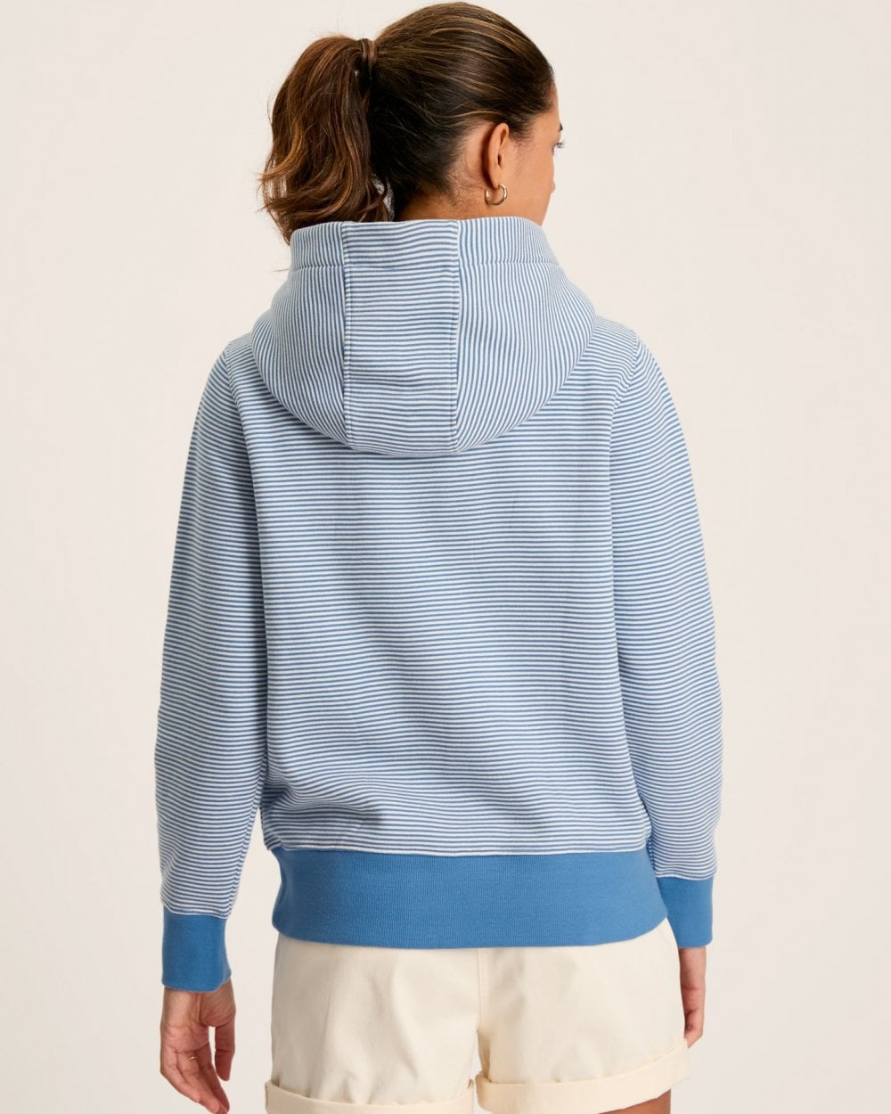 Joules Rushton Womens Cowl Neck Hoodie - Cream Blue Stripe