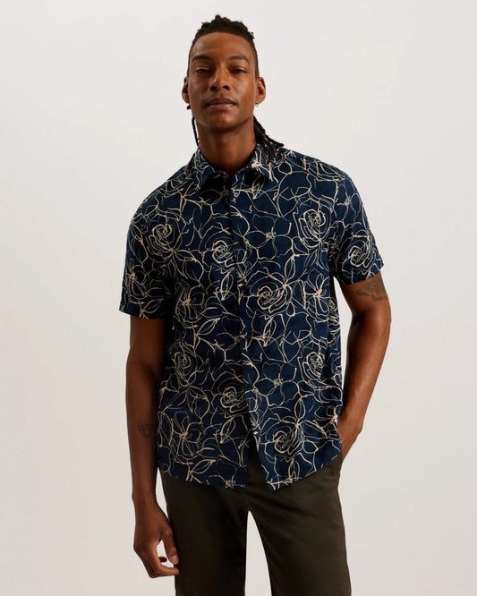 Ted Baker Ted Baker Cavu Mens Short Sleeve Printed Cotton Shirt