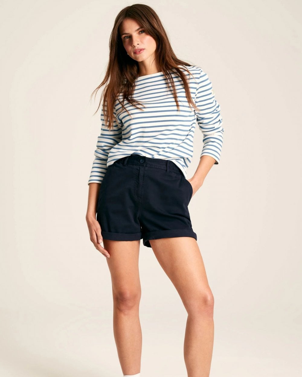 Joules New Harbour Womens Striped Breton Top - Creme Blue Stripe