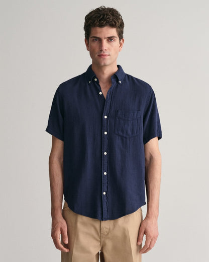 GANT Mens Regular Fit Cotton Linen Texture Short Sleeve Shirt