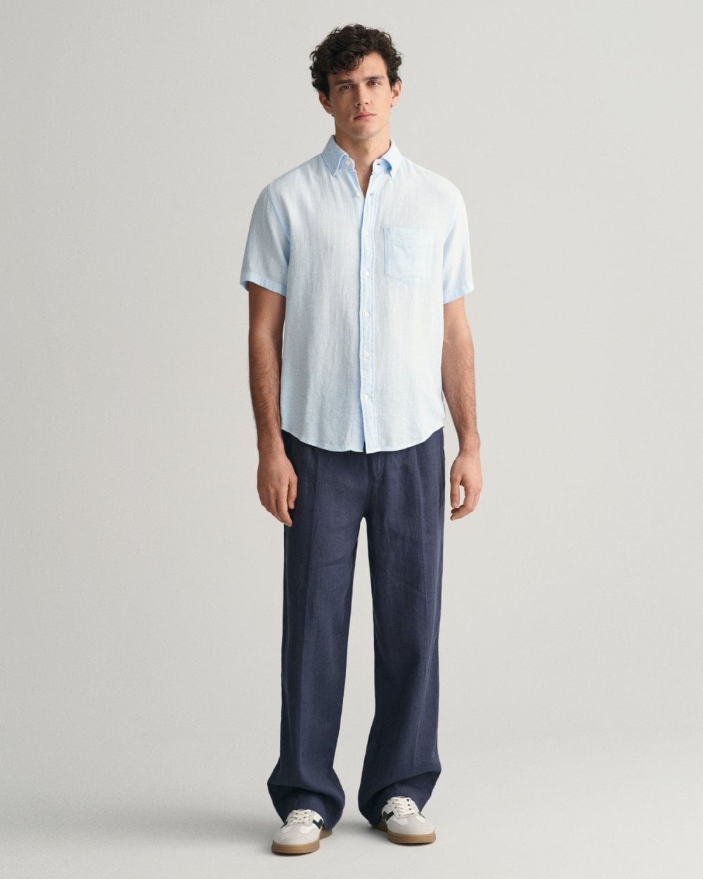 GANT Mens Regular Fit Cotton Linen Texture Short Sleeve Shirt - 457 Fresh Blue