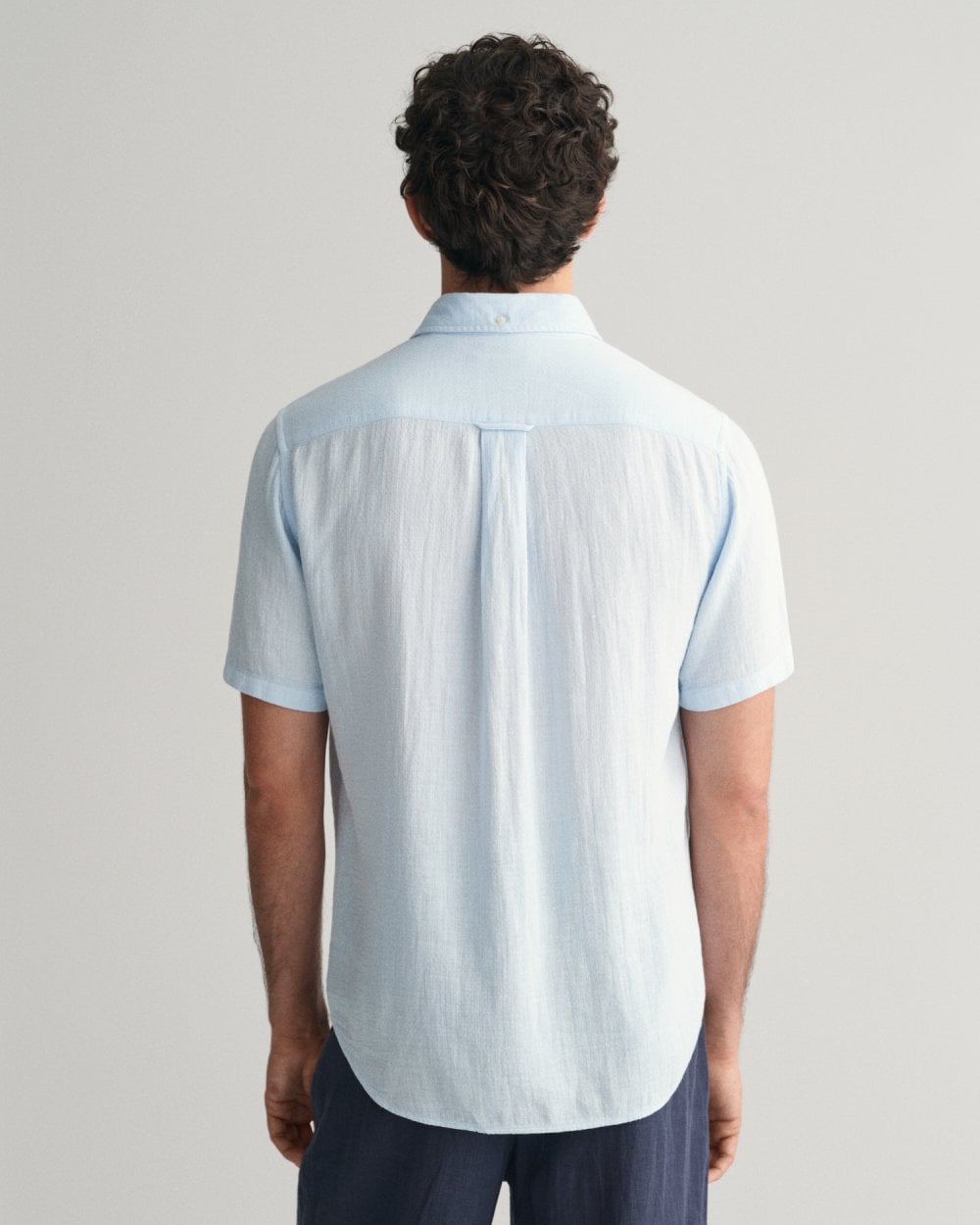 GANT Mens Regular Fit Cotton Linen Texture Short Sleeve Shirt - 457 Fresh Blue