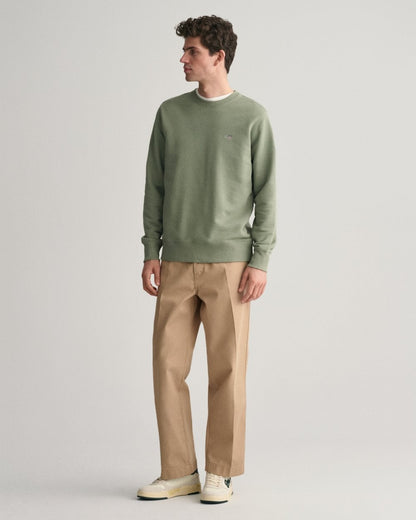 GANT Mens Regular Fit Shield Logo Crew Neck Sweatshirt - 375 Dry Green