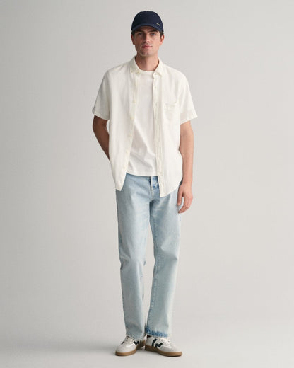 GANT Mens Regular Fit Cotton Linen Texture Short Sleeve Shirt - 110 White