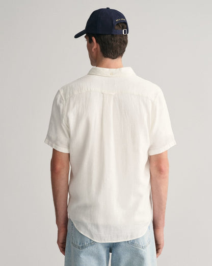 GANT Mens Regular Fit Cotton Linen Texture Short Sleeve Shirt - 110 White