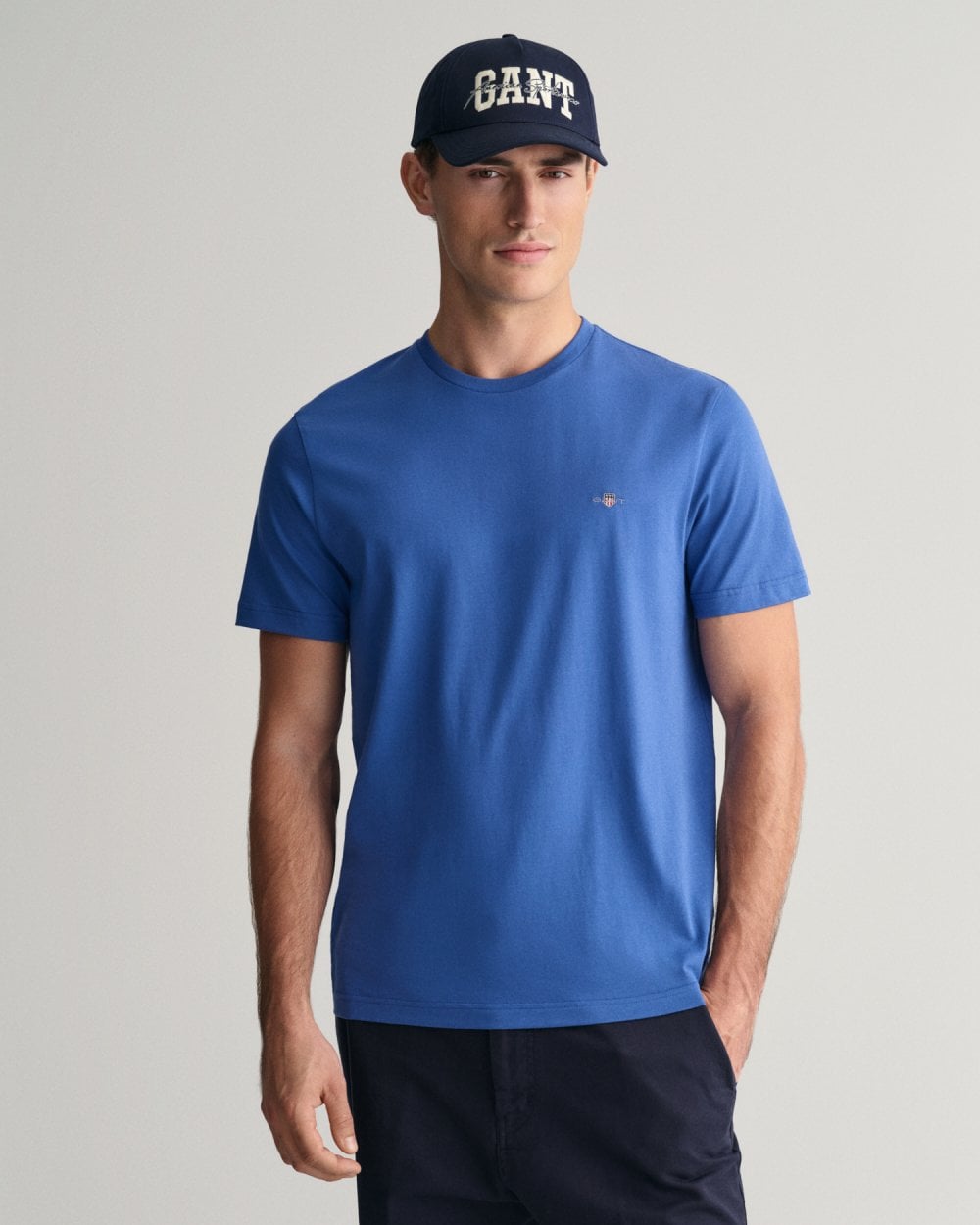 GANT Mens Regular Fit Short Sleeve Shield Logo T-Shirt - 407 Rich Blue - CHO - Designer Mens Logo T-Shirts