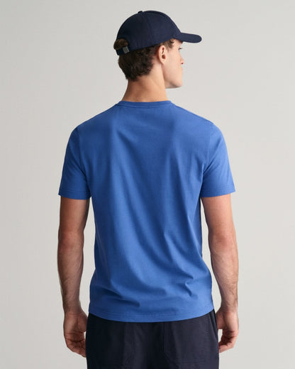 GANT Mens Regular Fit Short Sleeve Shield Logo T-Shirt - 407 Rich Blue - CHO - Designer Mens Logo T-Shirts
