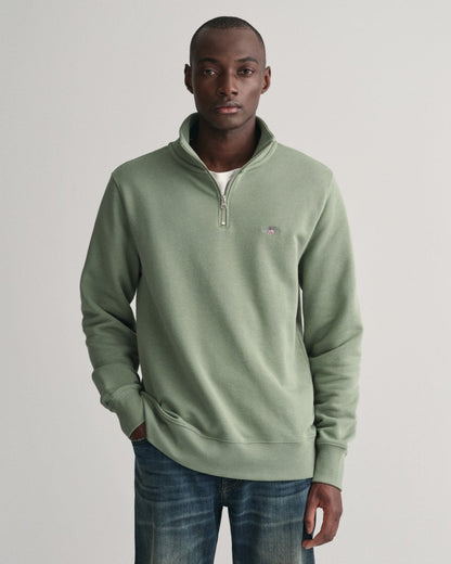 GANT Mens Regular Fit Shield Logo Half Zip Sweatshirt - 375 Dry Green
