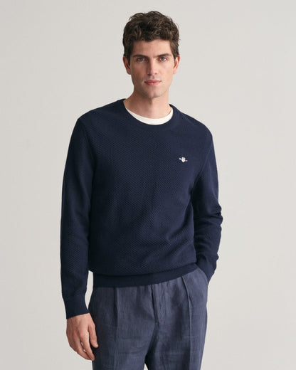 GANT Mens Structured Cotton Crew Neck Jumper