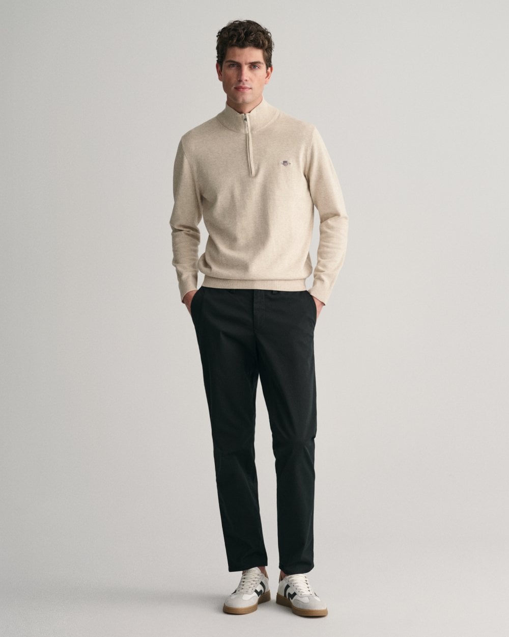 GANT Mens Classic Cotton Half Zip Jumper - 291 Light Beige Melange