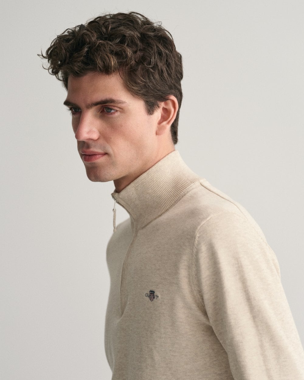 GANT Mens Classic Cotton Half Zip Jumper - 291 Light Beige Melange