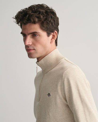 GANT Mens Classic Cotton Half Zip Jumper - 291 Light Beige Melange