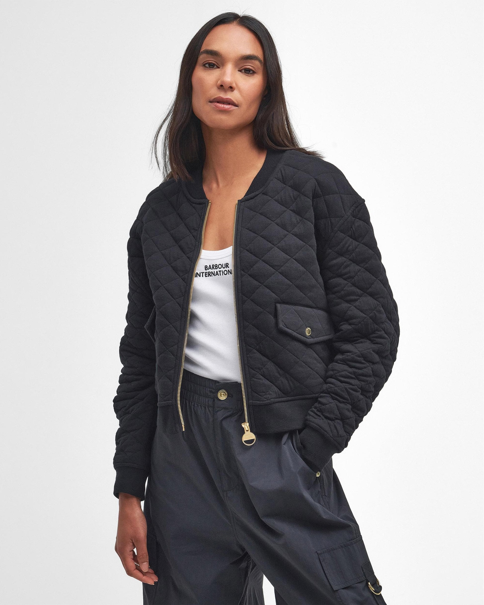 Barbour International Alicia Womens Quilted Bomber Jacket – CHO