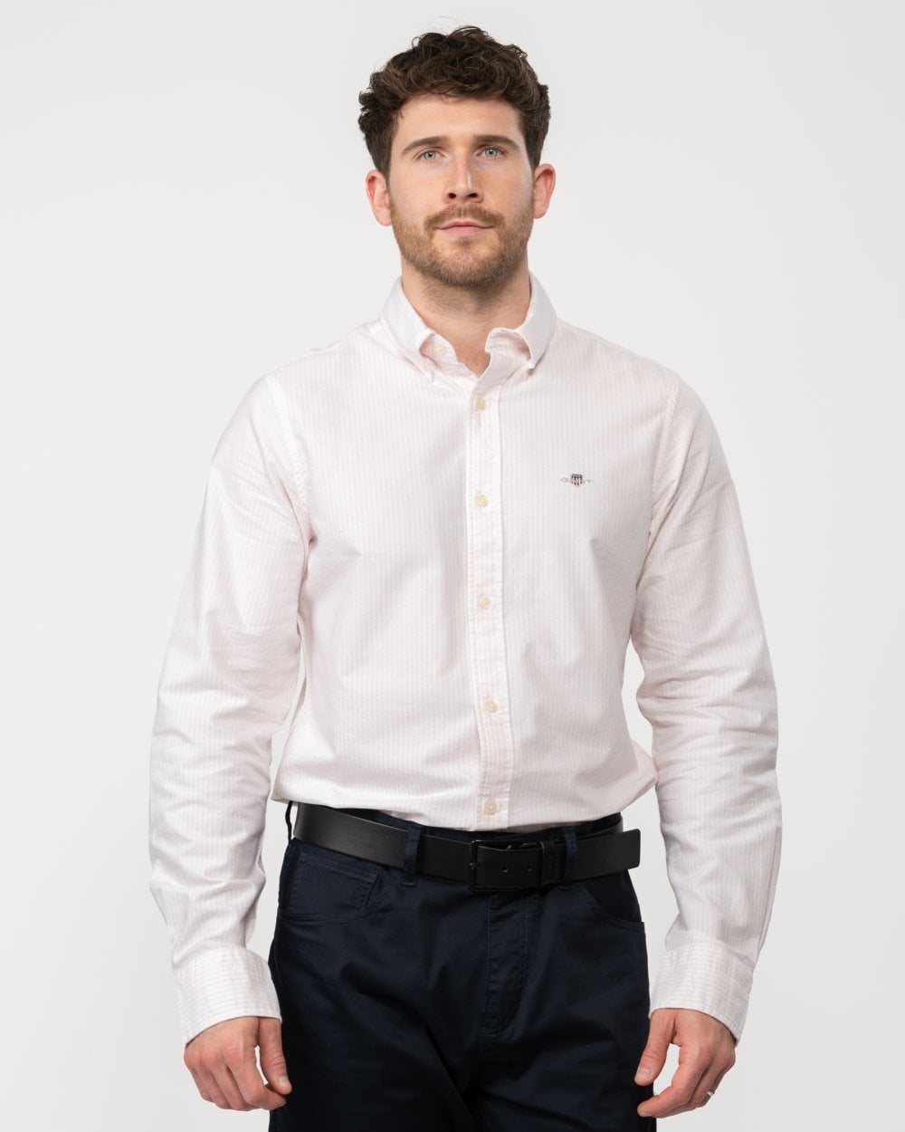 GANT Mens Slim Fit Oxford Banker Stripe Shirt - 662 Light Pink
