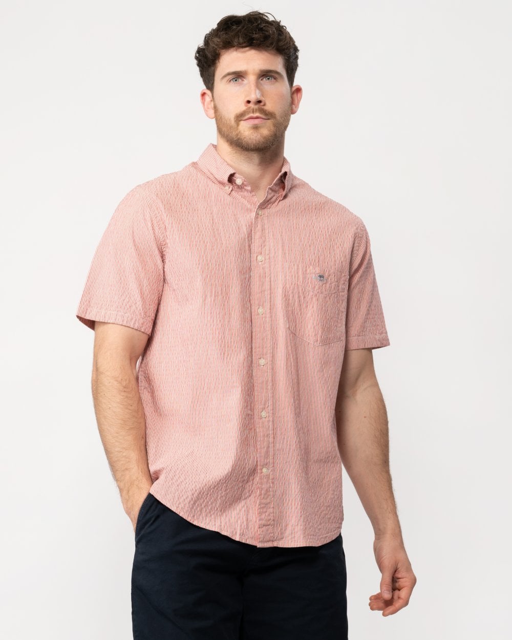 GANT Mens Regular Seersucker Stripe Short Sleeve Shirt