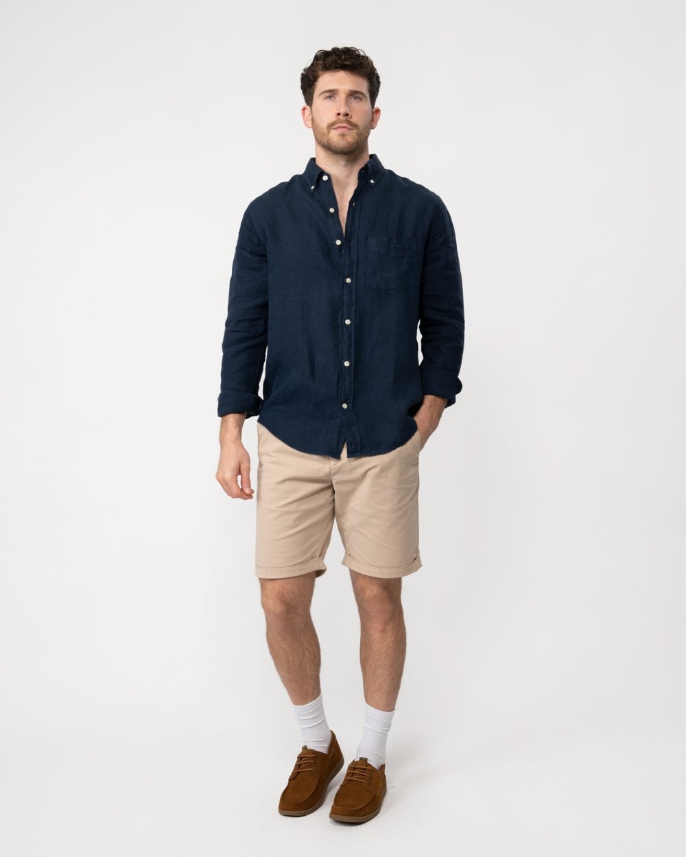 GANT Mens Regular Garment Dyed Linen Shirt - 410 Marine
