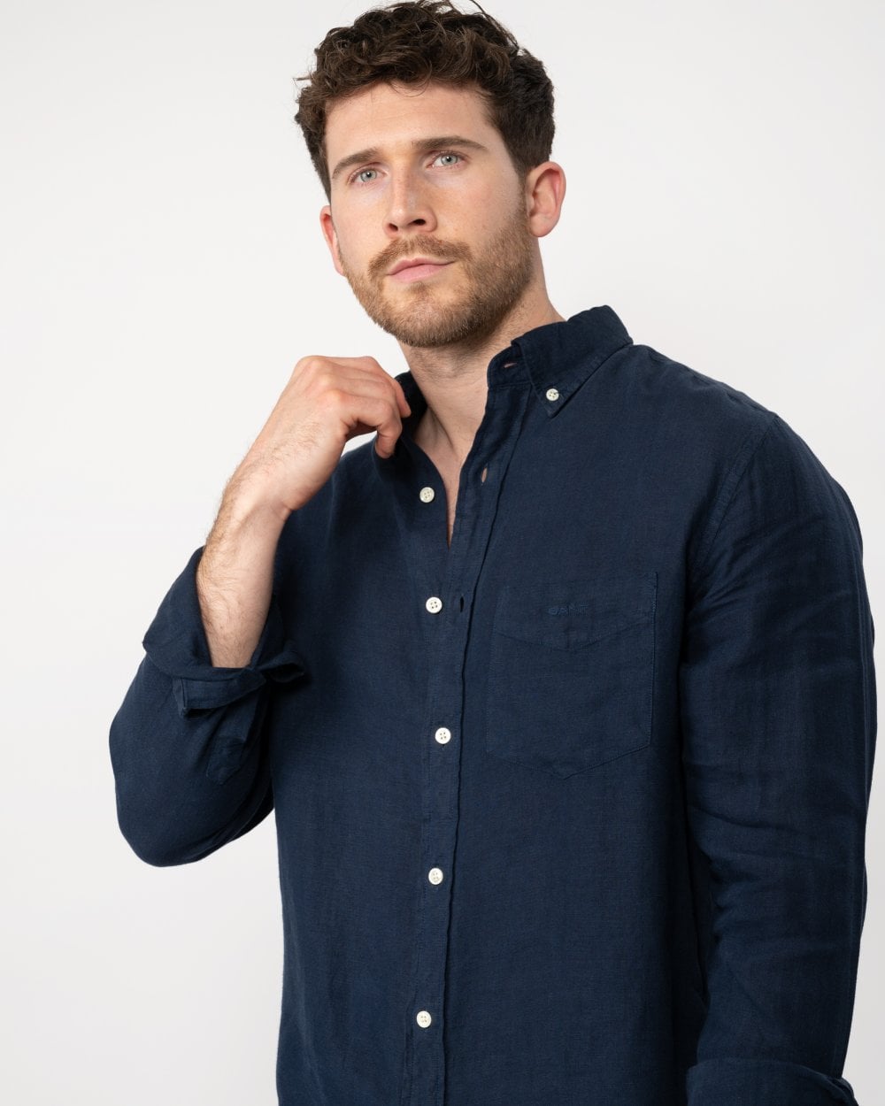 GANT Mens Regular Garment Dyed Linen Shirt - 410 Marine