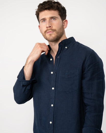 GANT Mens Regular Garment Dyed Linen Shirt - 410 Marine