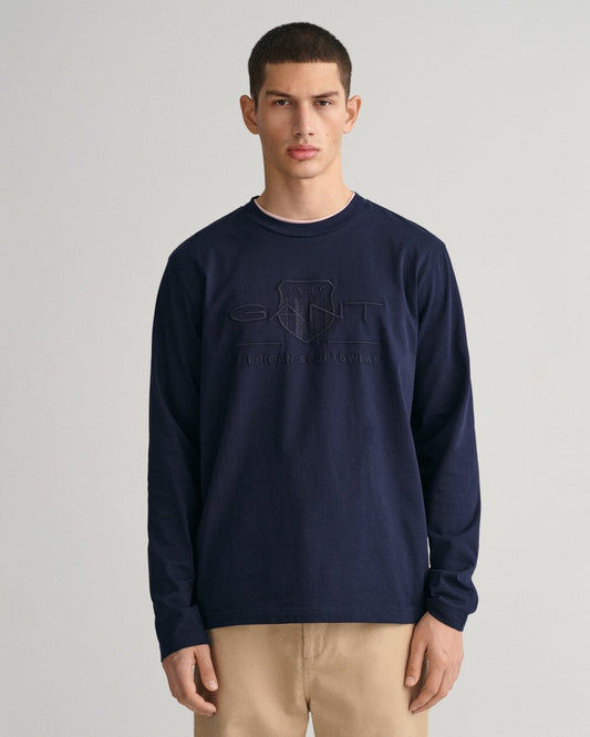 GANT Mens Regular Fit Tonal Shield Long Sleeve T-Shirt
