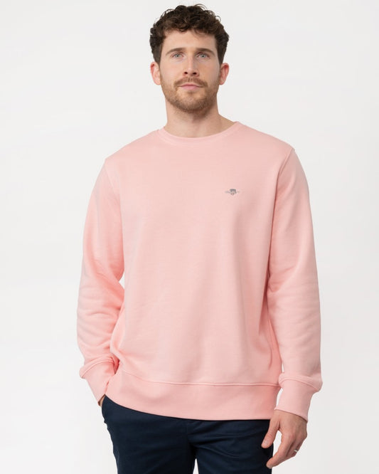 GANT Mens Regular Fit Shield Logo Crew Neck Sweatshirt - 671 Bubblegum Pink