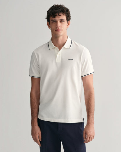 GANT Mens Short Sleeve Tipping Pique Polo - 110 White