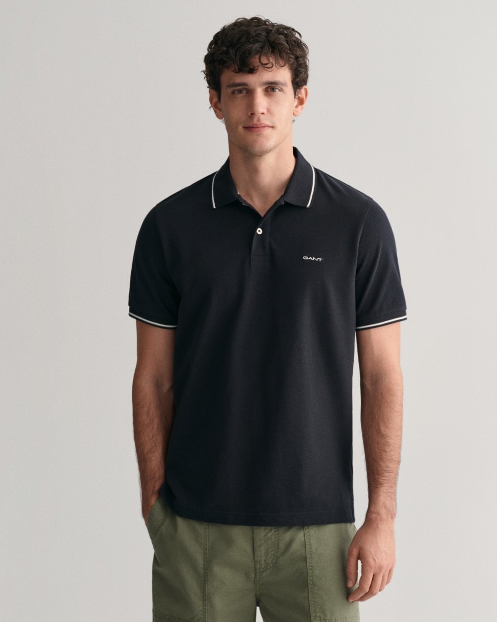 GANT Mens Short Sleeve Tipping Pique Polo - 5 Black