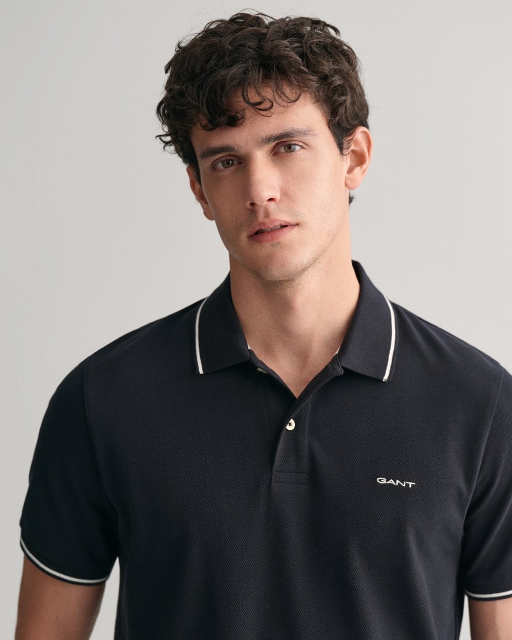 GANT Mens Short Sleeve Tipping Pique Polo - 5 Black