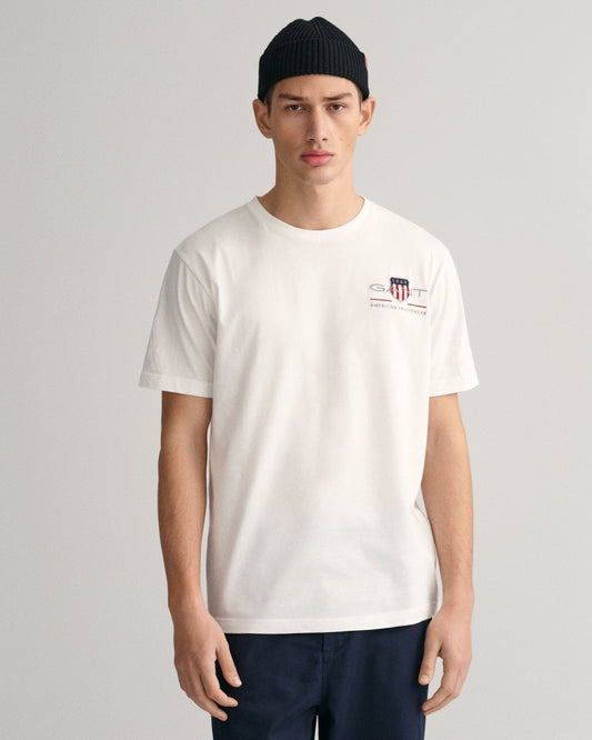 GANT Mens Regular Fit Embroidered Archive Shield T-Shirt - 110 White