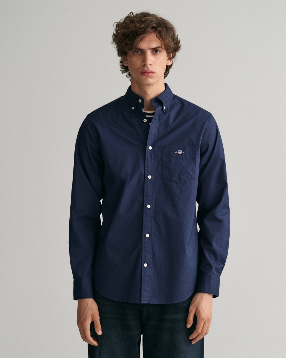 GANT Mens Regular Fit Long Sleeve Poplin Shirt - 410 Marine - CHO - Designer Mens Long Sleeve Shirts