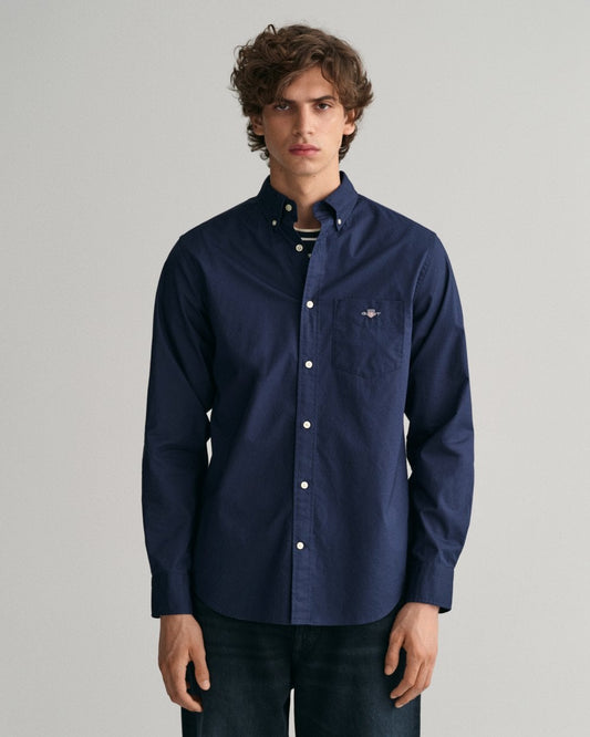 GANT Mens Regular Fit Long Sleeve Poplin Shirt - 410 Marine