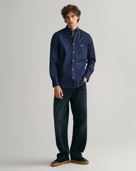 GANT Mens Regular Fit Long Sleeve Poplin Shirt - 410 Marine