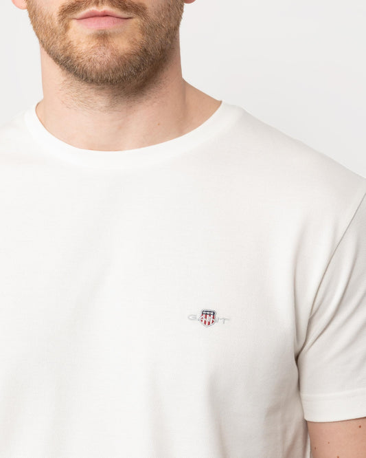 GANT Mens Slim Pique Short Sleeve T-Shirt - 113 Eggshell