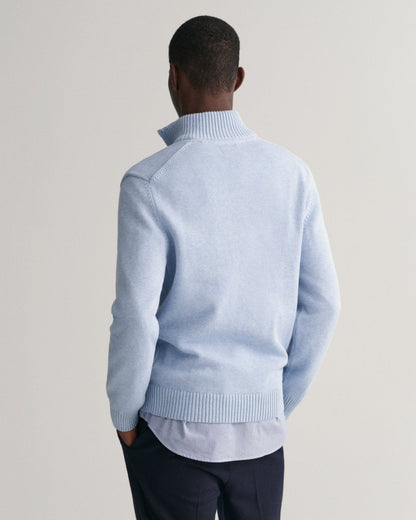 GANT Mens Casual Cotton Half Zip Jumper - 497 Lt Blue Melange