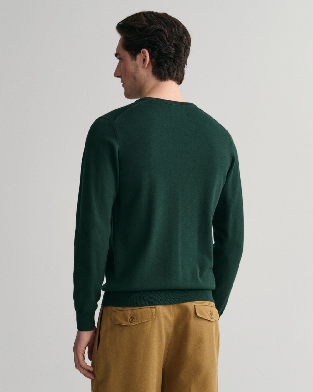 GANT Mens Classic Cotton V-Neck Jumper - 374 Tartan Green