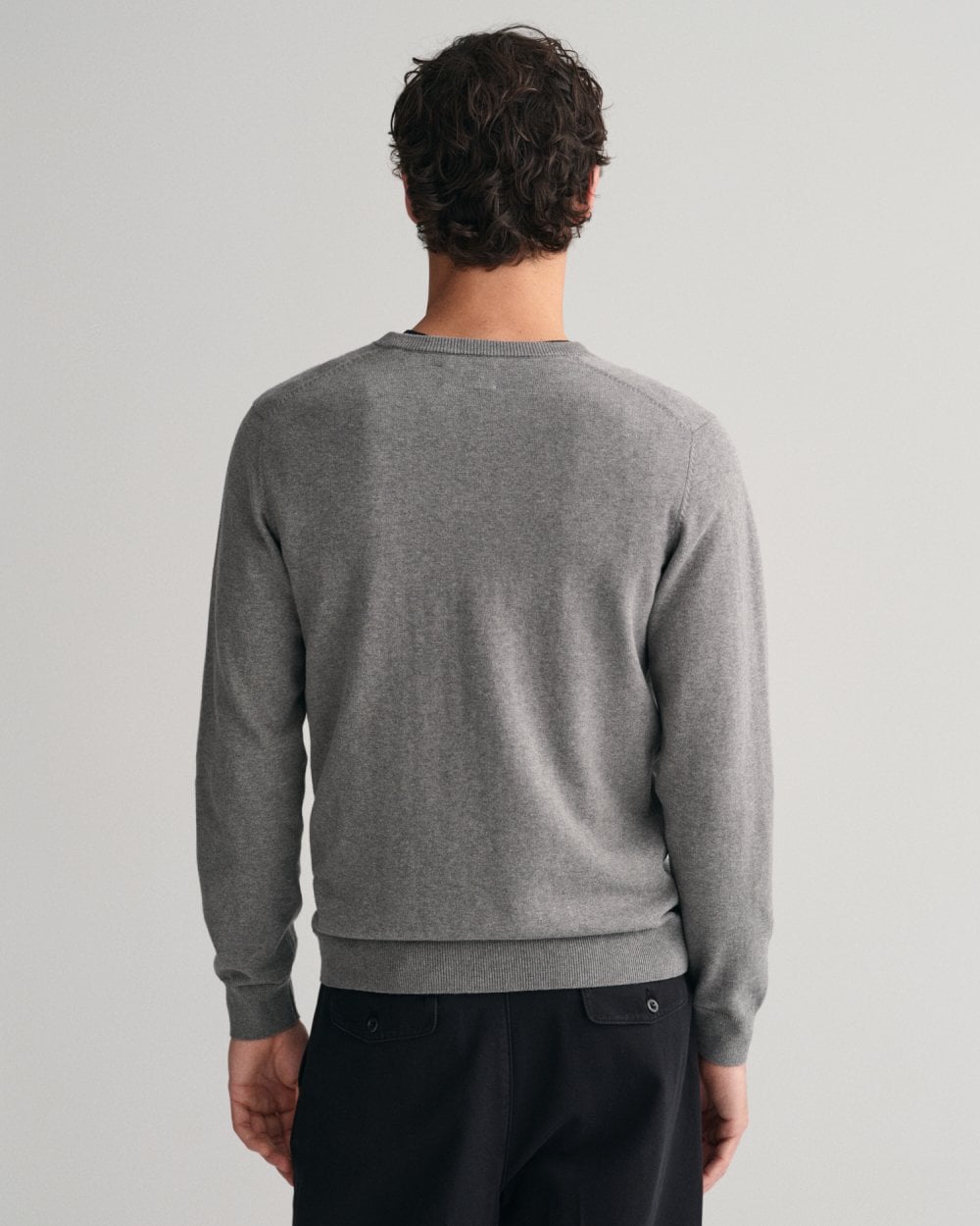 GANT Mens Classic Cotton V-Neck Jumper - 92 Dark Grey Melange