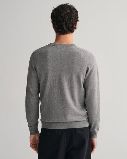 GANT Mens Classic Cotton V-Neck Jumper - 92 Dark Grey Melange