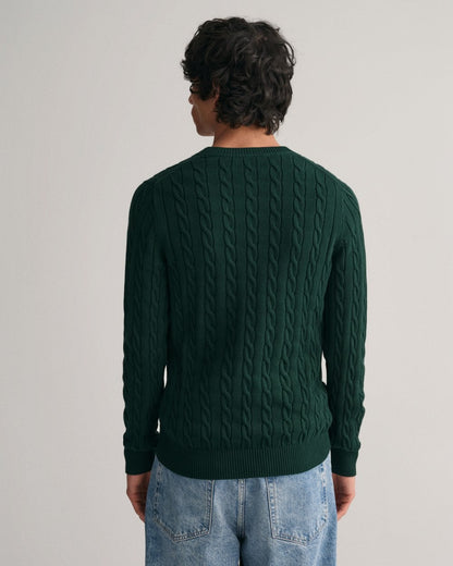 GANT Mens Cotton Cable Knit Crew Neck Jumper - 374 Tartan Green