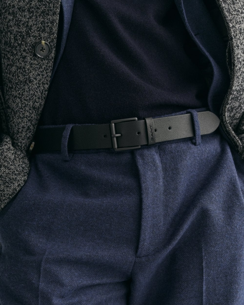 GANT Mens Tonal Buckle Leather Belt - 5 Black