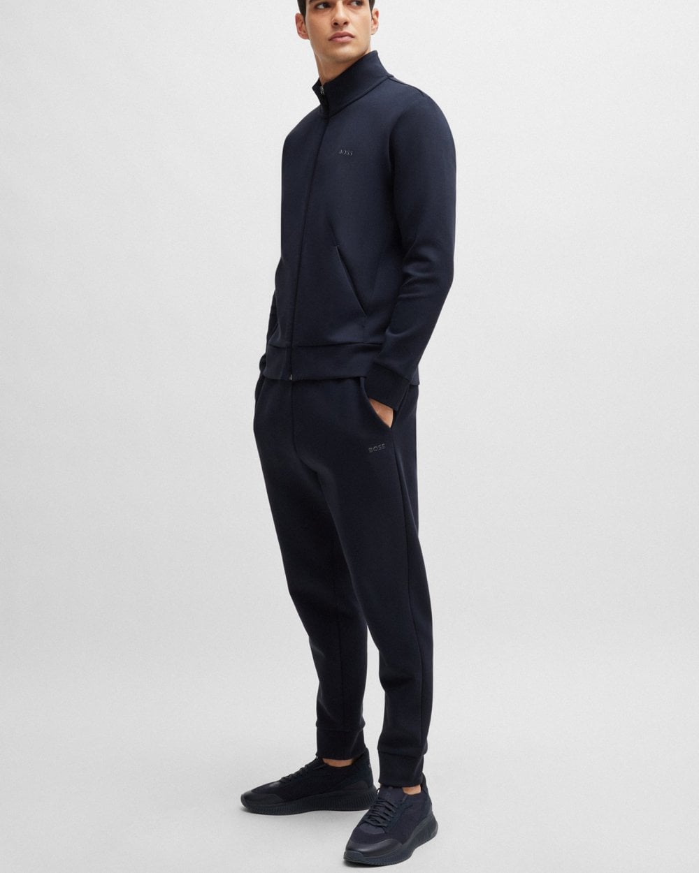 BOSS Green Skaz Mens Stretch-Cotton Full Zip Sweatshirt with Logo Print - Dark Blue 402