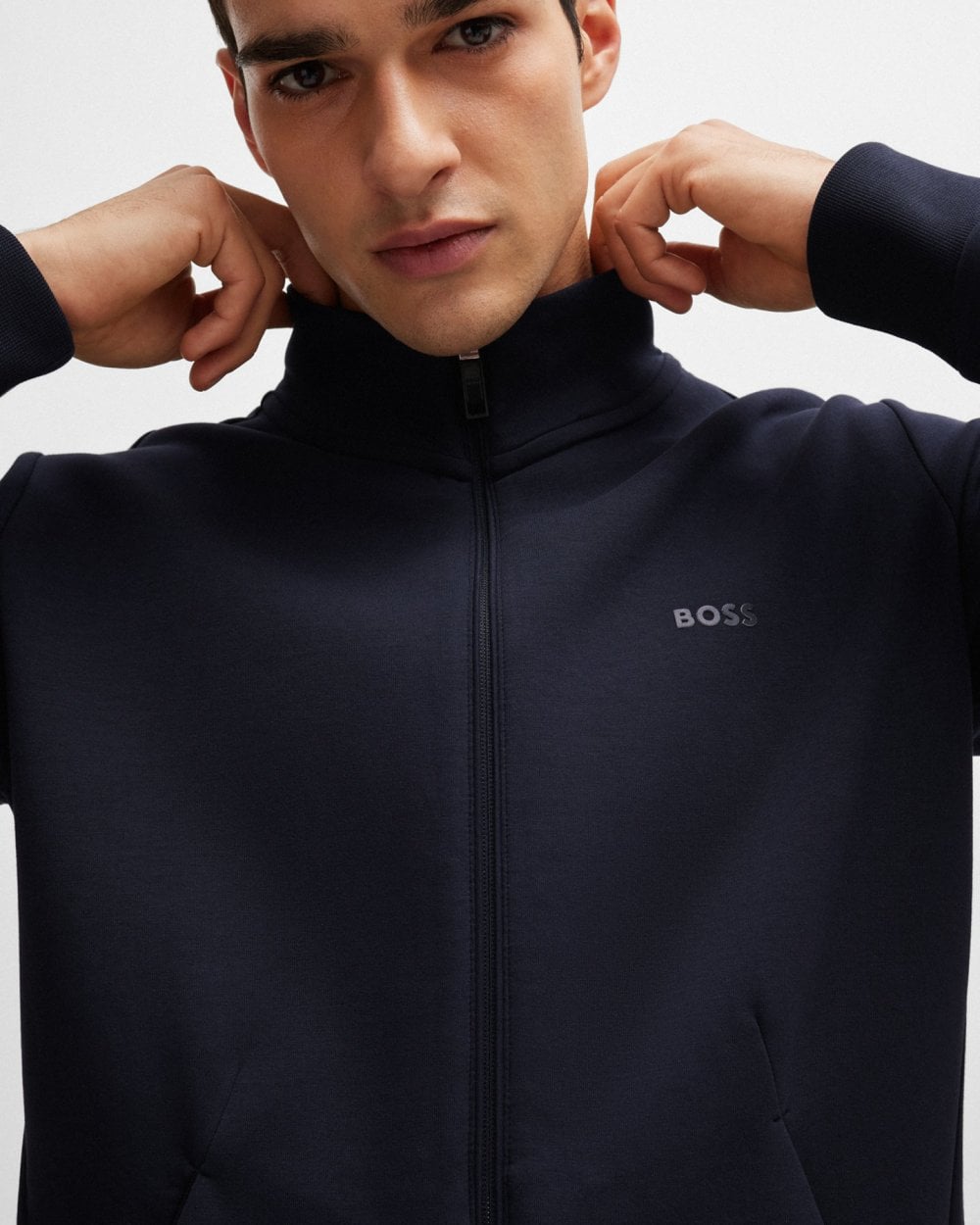 BOSS Green Skaz Mens Stretch-Cotton Full Zip Sweatshirt with Logo Print - Dark Blue 402