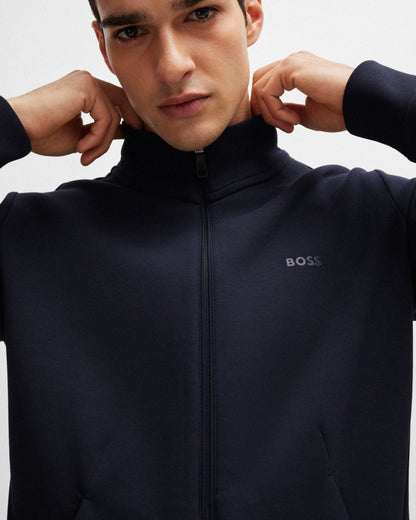 BOSS Green Skaz Mens Stretch-Cotton Full Zip Sweatshirt with Logo Print - Dark Blue 402