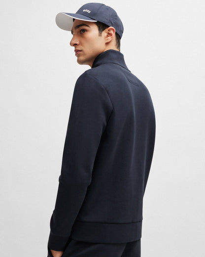 BOSS Green Skaz Mens Stretch-Cotton Full Zip Sweatshirt with Logo Print - Dark Blue 402