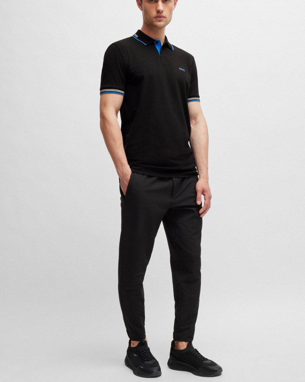 BOSS Green Paul Mens Short Sleeve Polo Shirt With Contrast Tipping - Black 004